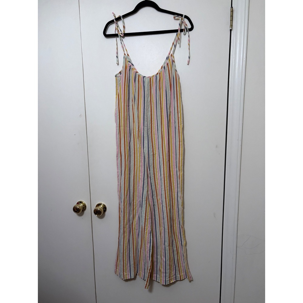Madewell‎ Rainbow Stripe Seersucker Tie Shoulder Wide Leg Jumpsuit Small S